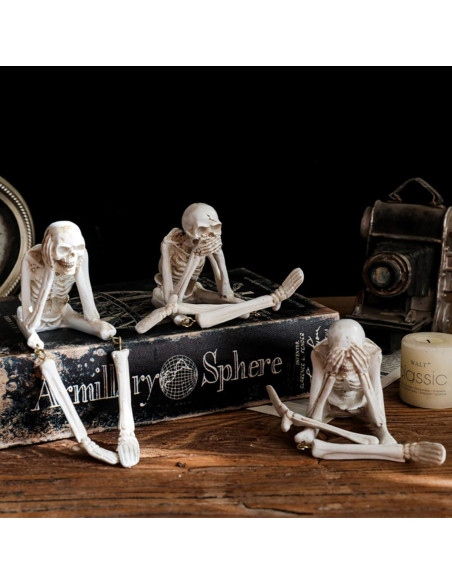 Conjunto de 3 Estatuas de Esqueletos OwMell - Decoración Gótica