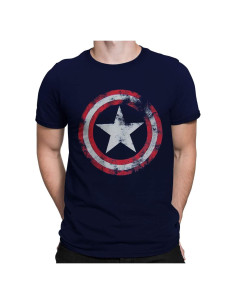 Camiseta Azul Capitán América Deteriorado para Hombres