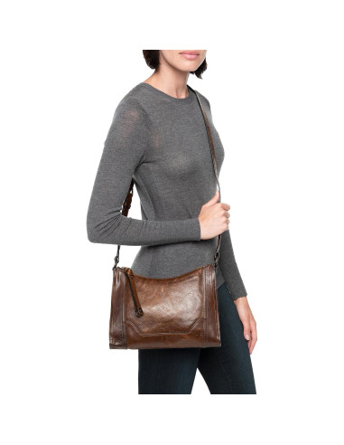 Bolso Cruzado Frye Melissa Zip de Cuero Marrón Oscuro