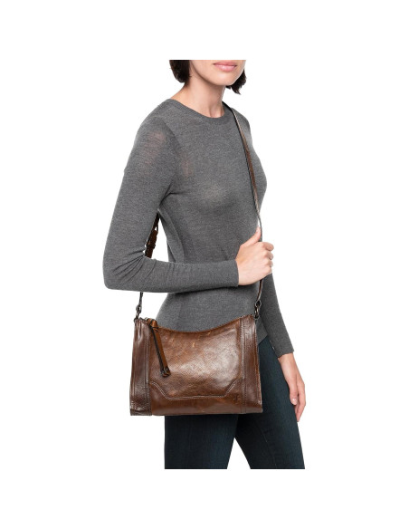 Bolso Cruzado Frye Melissa Zip de Cuero Marrón Oscuro