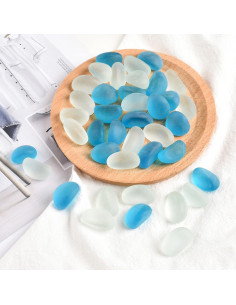 Canicas de Vidrio Esmerilado LUEYAO 60 Piezas Azul y Blanco 2