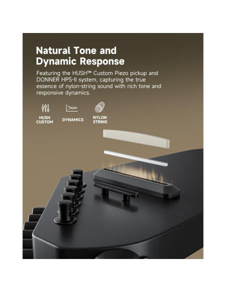Guitarra Clásica Eléctrica Donner HUSH C Nylon - Ultra-Ligera
