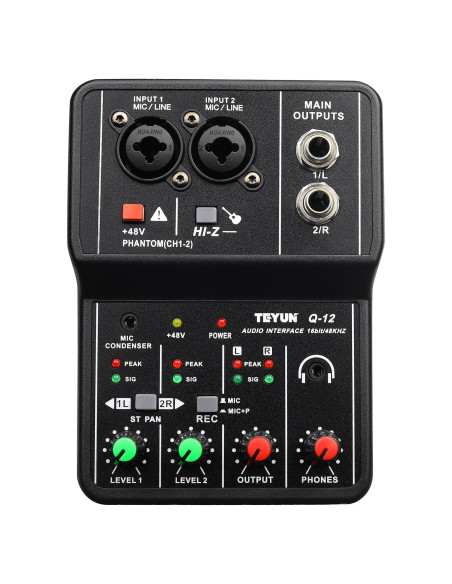 Interfaz de Audio USB TEYUN Q-12 con Alimentación Phantom 48V