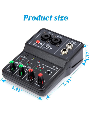 Interfaz de Audio USB TEYUN Q-12 con Alimentación Phantom 48V