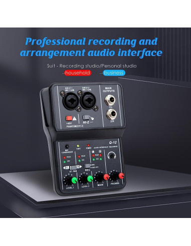 Interfaz de Audio USB TEYUN Q-12 con Alimentación Phantom 48V