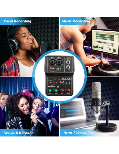 Interfaz de Audio USB TEYUN Q-12 con Alimentación Phantom 48V