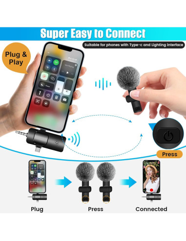 Micrófono Lavalier Inalámbrico DAGIRT 4 en 1 para iPhone/Android/PC