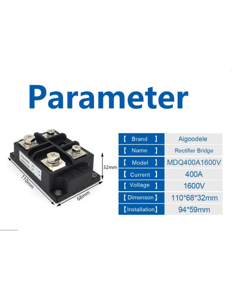 Rectificador de Puente Aigoodele MDQ400A 400A 1600V 4 Terminales