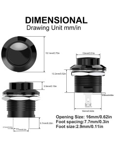 Interruptor de Botón Pulsador DIYhz 20 Unidades Tapa Negra 2
