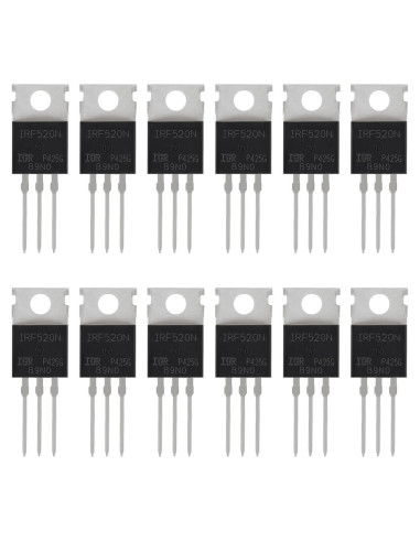 12 Transistores MOSFET IRF520N 9.7A 100V para Electrónica