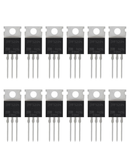 12 Transistores MOSFET IRF520N 9.7A 100V para Electrónica
