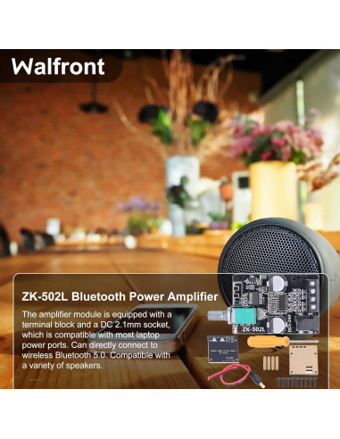 Placa Amplificadora de Potencia Bluetooth 5.0 ZK-502L 20W-50W