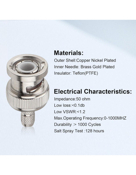 Conectores BNC Macho Crimp XRDS -RF 10PCS para Cables Coaxiales