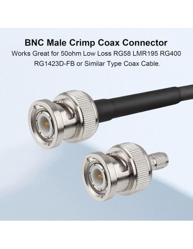Conectores BNC Macho Crimp XRDS -RF 10PCS para Cables Coaxiales