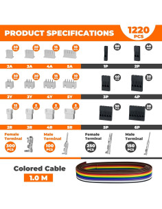 Kit de Crimpado Noxtren 1220 Piezas JST-XH 2.5mm y 2.54mm 2