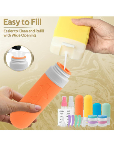 Kit de 19 Botellas de Viaje Silicona A Prueba de Fugas 90ml