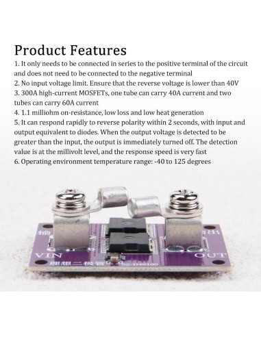 Módulo de Diodo Solar KOOBOOK 60A Protección 40V Sin Limitación