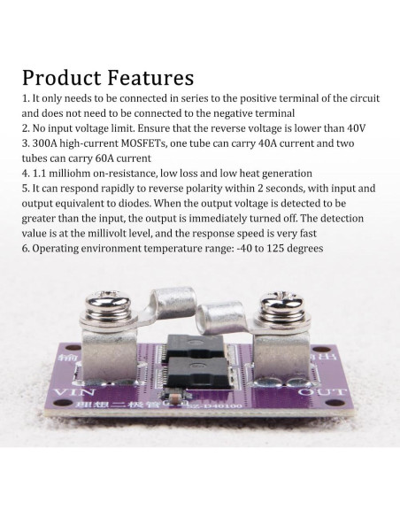 Módulo de Diodo Solar KOOBOOK 60A Protección 40V Sin Limitación