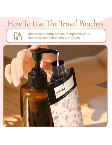 Paquete de 6 bolsas de viaje ANNGO para líquidos 90 ml rosa