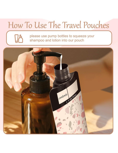 Paquete de 6 bolsas de viaje ANNGO para líquidos 90 ml rosa