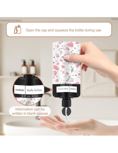 Paquete de 6 bolsas de viaje ANNGO para líquidos 90 ml rosa