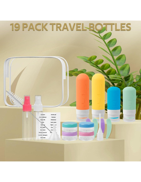 Kit de 19 Botellas de Viaje Silicona A Prueba de Fugas 90ml