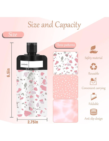 Paquete de 6 bolsas de viaje ANNGO para líquidos 90 ml rosa