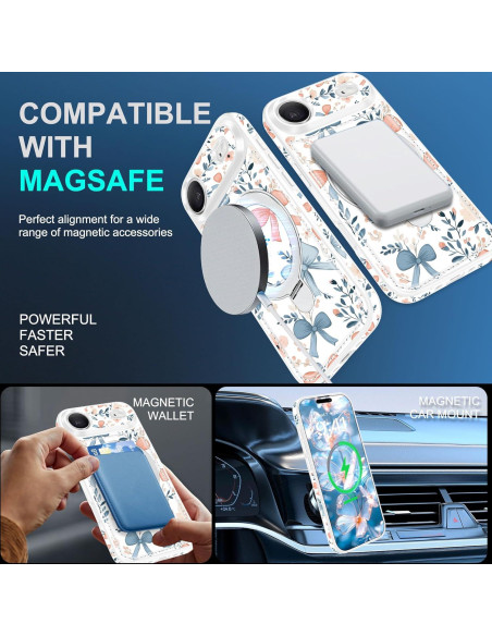 Funda Magnética Fingic para iPhone 17 Air Floral con Soporte