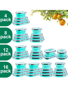 Paquete de 8 Contenedores Plegables de Silicona Sudaya 0.35-1.15 L 2