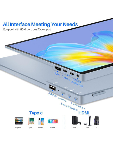 Monitor Portátil Táctil 14" Jhcztrk FHD 1920x1200 USB-C