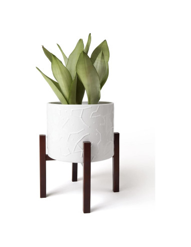 Maceta de Cerámica 10" LA JOLIE MUSE con Soporte de Madera