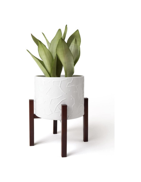 Maceta de Cerámica 10" LA JOLIE MUSE con Soporte de Madera