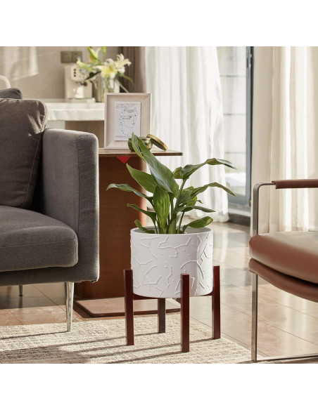 Maceta de Cerámica 10" LA JOLIE MUSE con Soporte de Madera