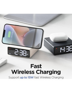 Cargador Inalámbrico Rápido 15W mooas con Reloj Mini Gris 2