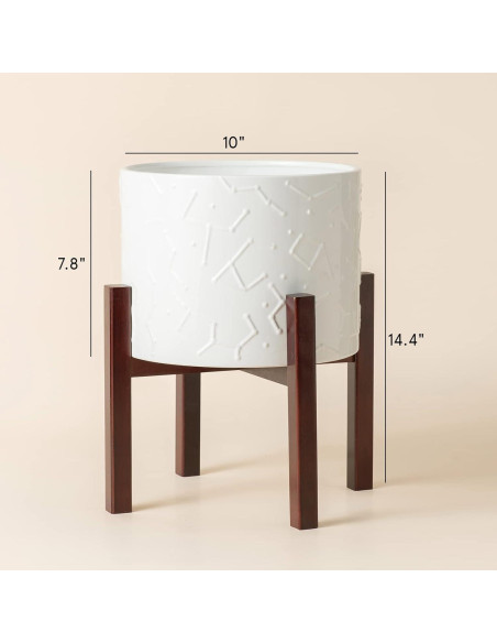 Maceta de Cerámica 10" LA JOLIE MUSE con Soporte de Madera