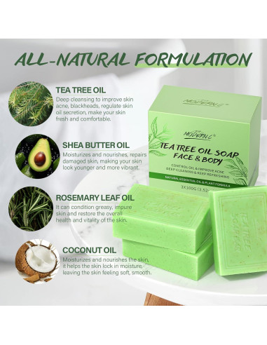Jabón de Árbol de Té 3x100g - Limpieza Facial y Corporal