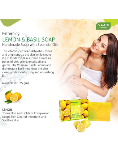 Jabón Refrescante de Limón y Albahaca Vaadi Herbals 3x75g