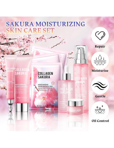 Juego de Cuidado de la Piel Sakura 8 Piezas Hidratante