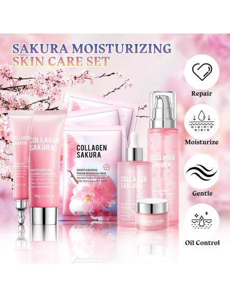 Juego de Cuidado de la Piel Sakura 8 Piezas Hidratante