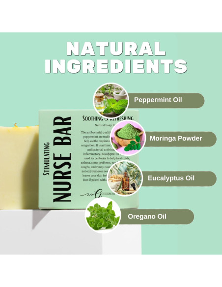 Barra de Enfermera Jabón Herbal Eucalipto Menta Moringa 117g