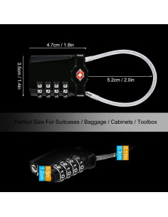 Candado de Equipaje TSA Diyife 4 Dígitos con Gancho 14cm 2