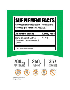 Polvo de Extracto de Castaño de Indias BulkSupplements 250g 2