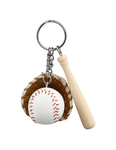 Llavero Mini Béisbol de Madera y Cuero PU - Regalo Unisex