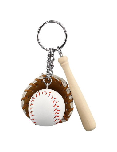 Llavero Mini Béisbol de Madera y Cuero PU - Regalo Unisex