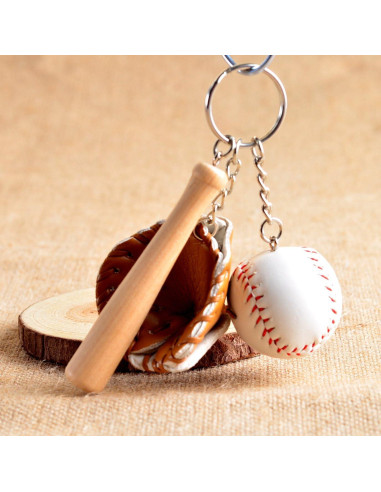 Llavero Mini Béisbol de Madera y Cuero PU - Regalo Unisex