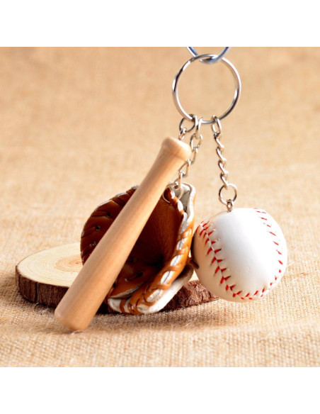 Llavero Mini Béisbol de Madera y Cuero PU - Regalo Unisex