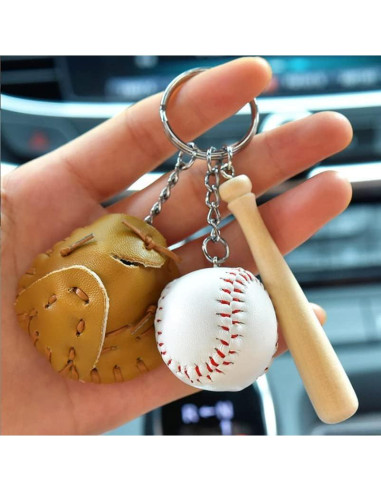 Llavero Mini Béisbol de Madera y Cuero PU - Regalo Unisex