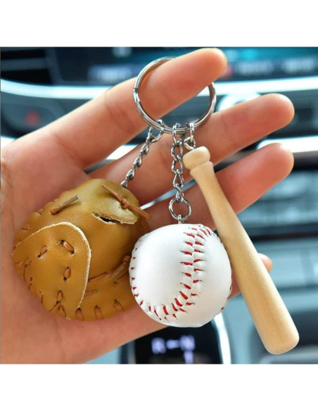 Llavero Mini Béisbol de Madera y Cuero PU - Regalo Unisex