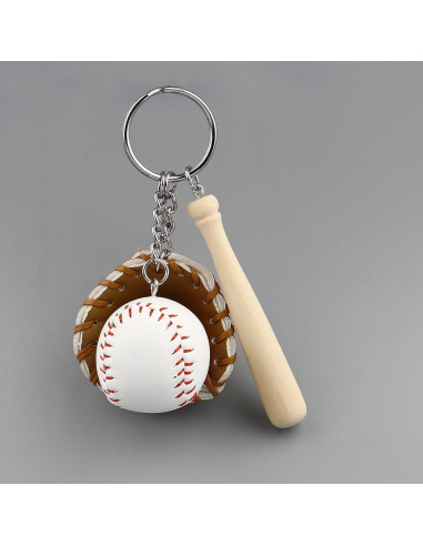 Llavero Mini Béisbol de Madera y Cuero PU - Regalo Unisex