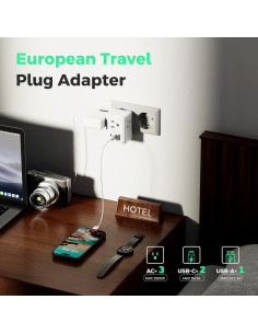 Adaptador de enchufe de viaje Mifaso tipo C 2 paquetes USB 2